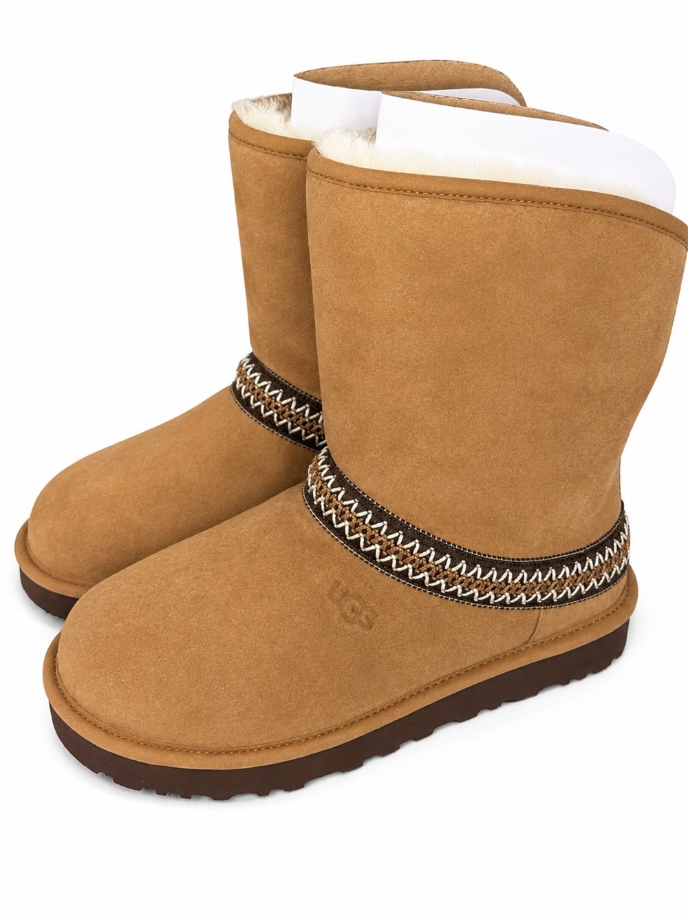 UGG Classic Short Crescent Chestnut Suede Boots Women's 8 New NWT